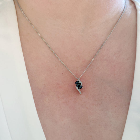 Diamond Sapphire Pendant 1ct Trilogy Natural Gemstones in Sterling Silver