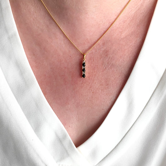 Sapphire Diamond Necklace Gold Plated Sterling Silver 0.6ct Natural Inky Blue Gemstones