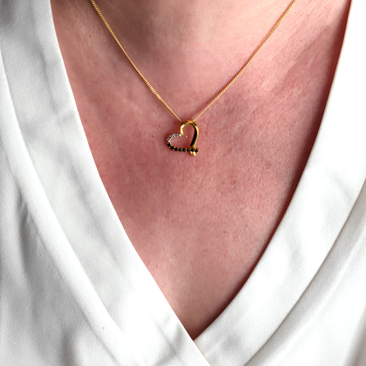 Sapphire Diamond Necklace Gold Plated Sterling Silver Inky Blue Natural Gemstone Heart