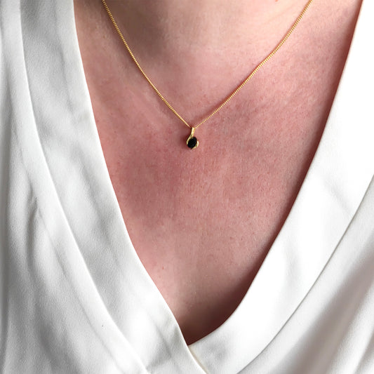 Sapphire Necklace Gold Plated Sterling Silver Inky Blue 0.6ct Natural Gemstone