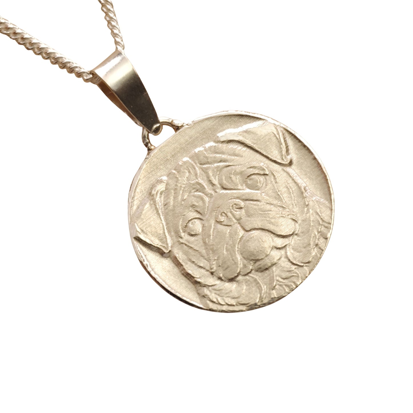 Pug Engraved Sterling Silver Coin Necklace