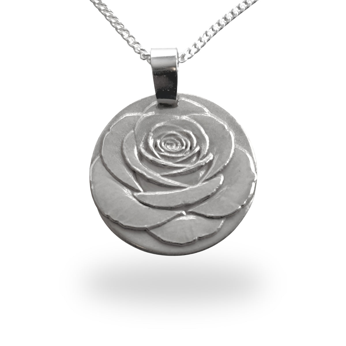 Rose Coin Necklace – Deep Engraved Recycled Sterling Silver