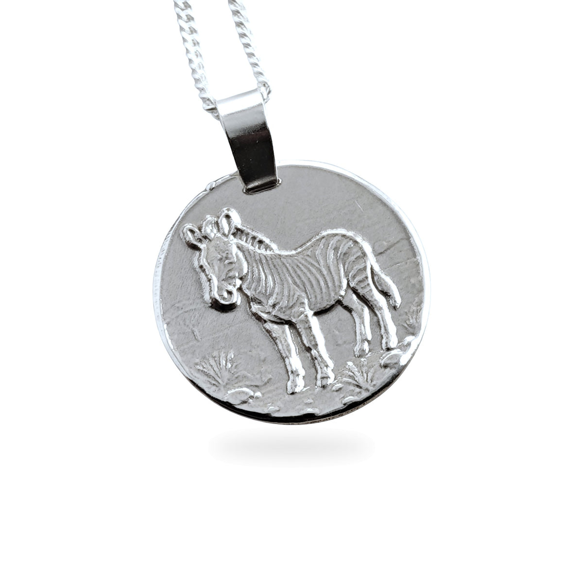 Zebra Coin Necklace – Deep Engraved Recycled Sterling Silver