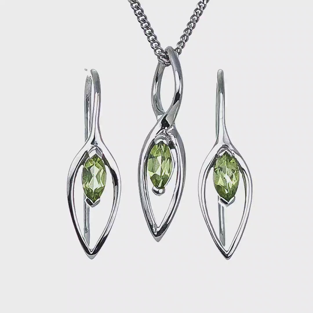 Peridot Marquise Dangle Earring Pendant Set Sterling Silver Video