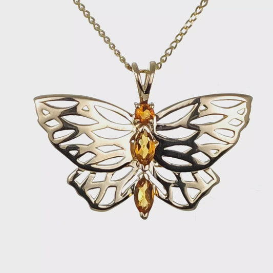 9ct Citrine Butterfly Necklace Yellow Gold Hallmarked UK Design Handmade
