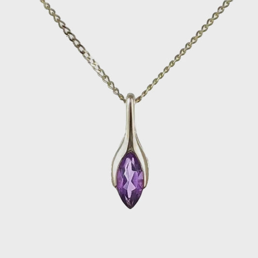 9ct Amethyst Pendant Yellow Gold Minimalist Marquise