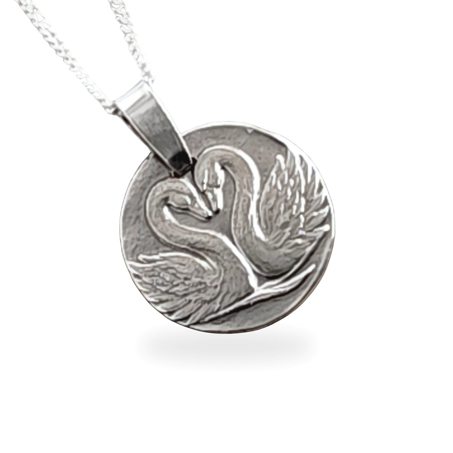 Gemini Sterling Silver Necklace Zodiac Twin Swans Disc Pendant 17mm Gift UK