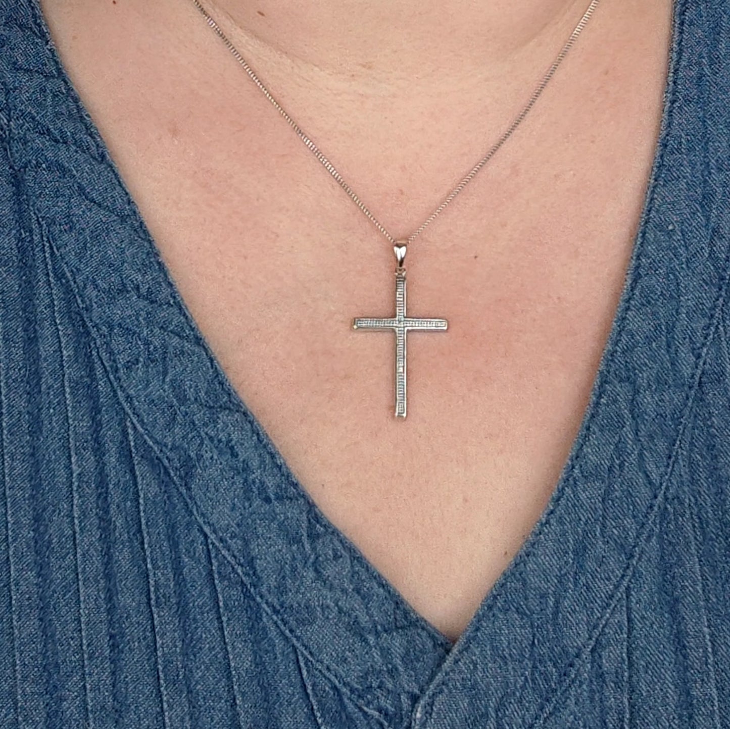 Silver Diamond Necklace Large Cross