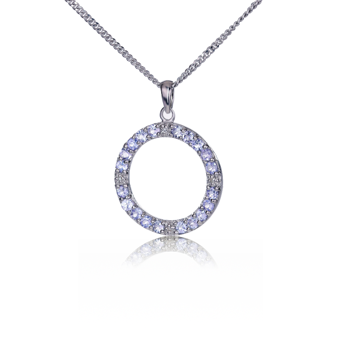 silver diamond necklace tanzanite 1ct circle 18'' chain designed in the UK