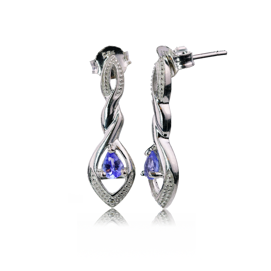 silver diamond earrings stud tanzanite eternal twist womens designed in the UK