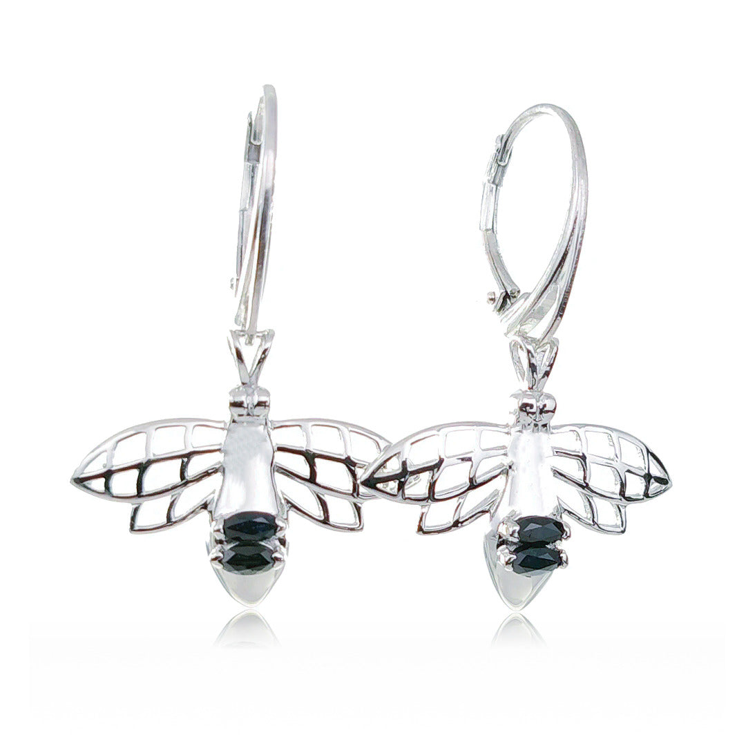 sterling silver sapphire earrings dangle bee designed in the UK