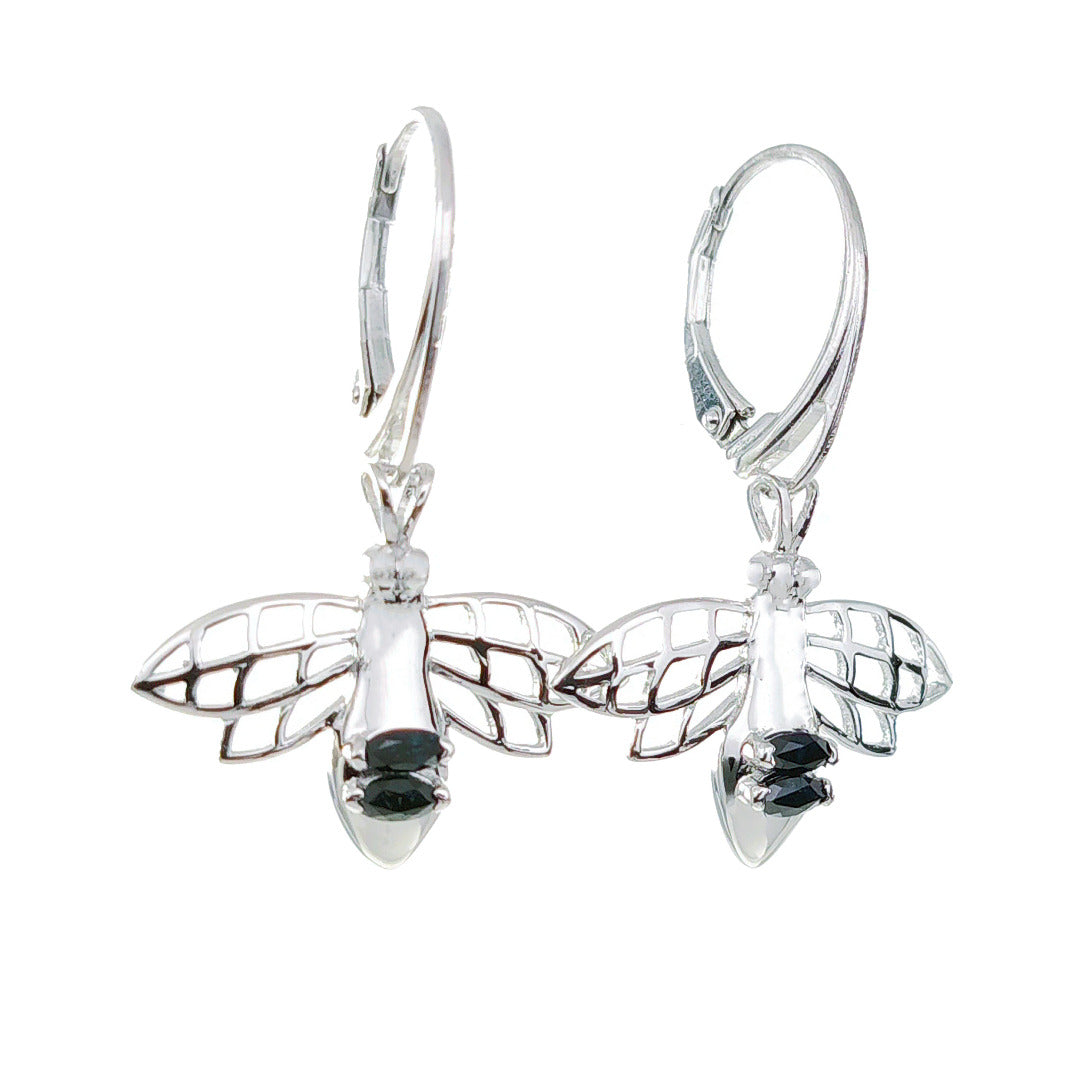 Silver Sapphire Earrings Dangle Bee