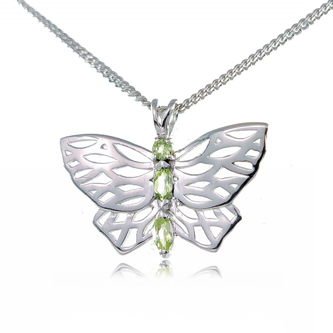 peridot butterfly necklace designed in the UK