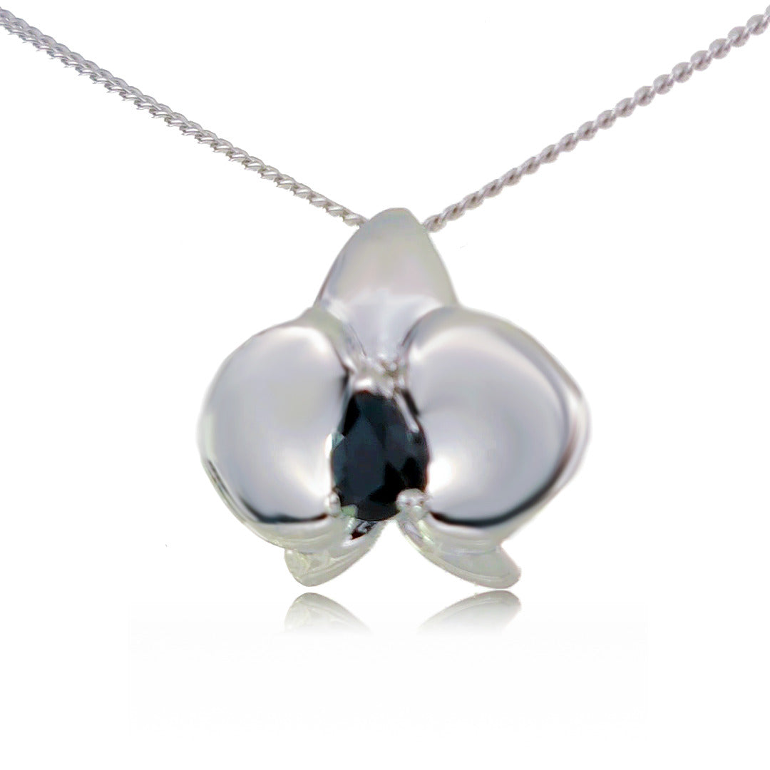 Silver Sapphire Pendant Aphrodite Orchid Natural Blue Australian 0.5ct 18'' Sterling Chain