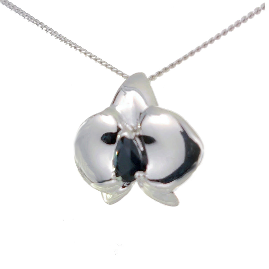 Silver Sapphire Pendant Aphrodite Orchid Natural Blue Australian 0.5ct 18'' Sterling Chain