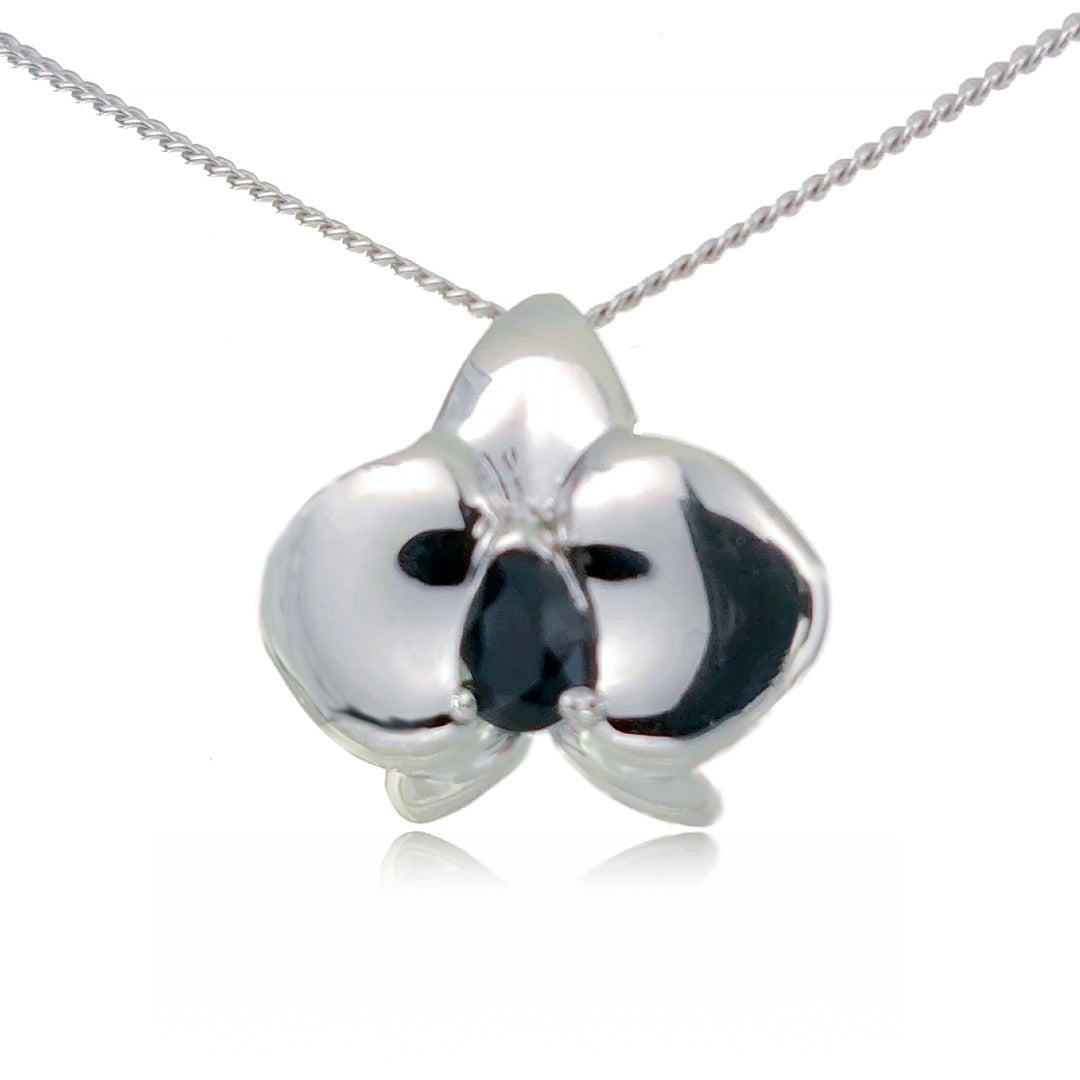 sapphire orchid necklace aphrodite pendant natural blue 0.5ct gemstone designed in the UK