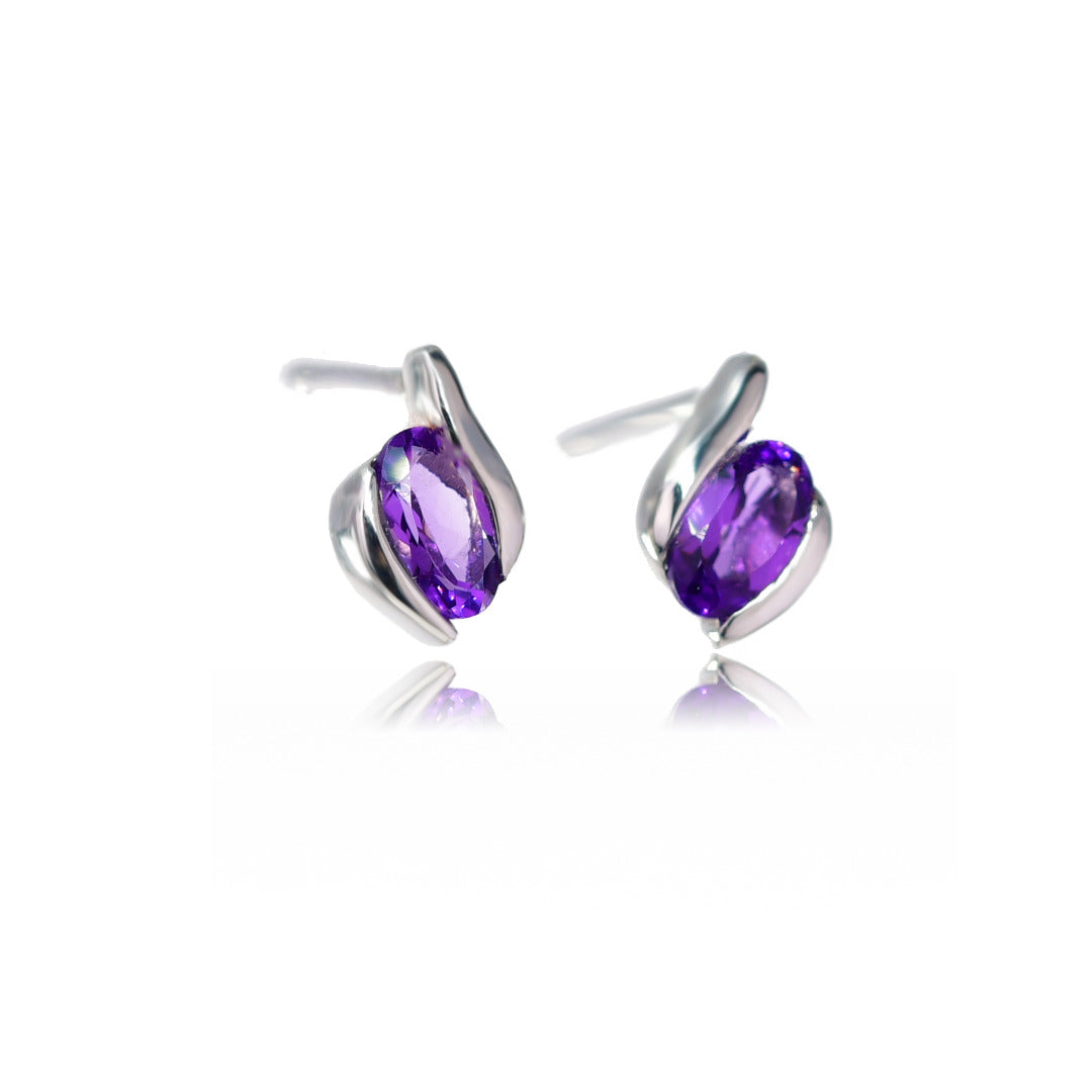 Amethyst Necklace Earring Set 0.91ct Purple Silver 18'' February Birthstone