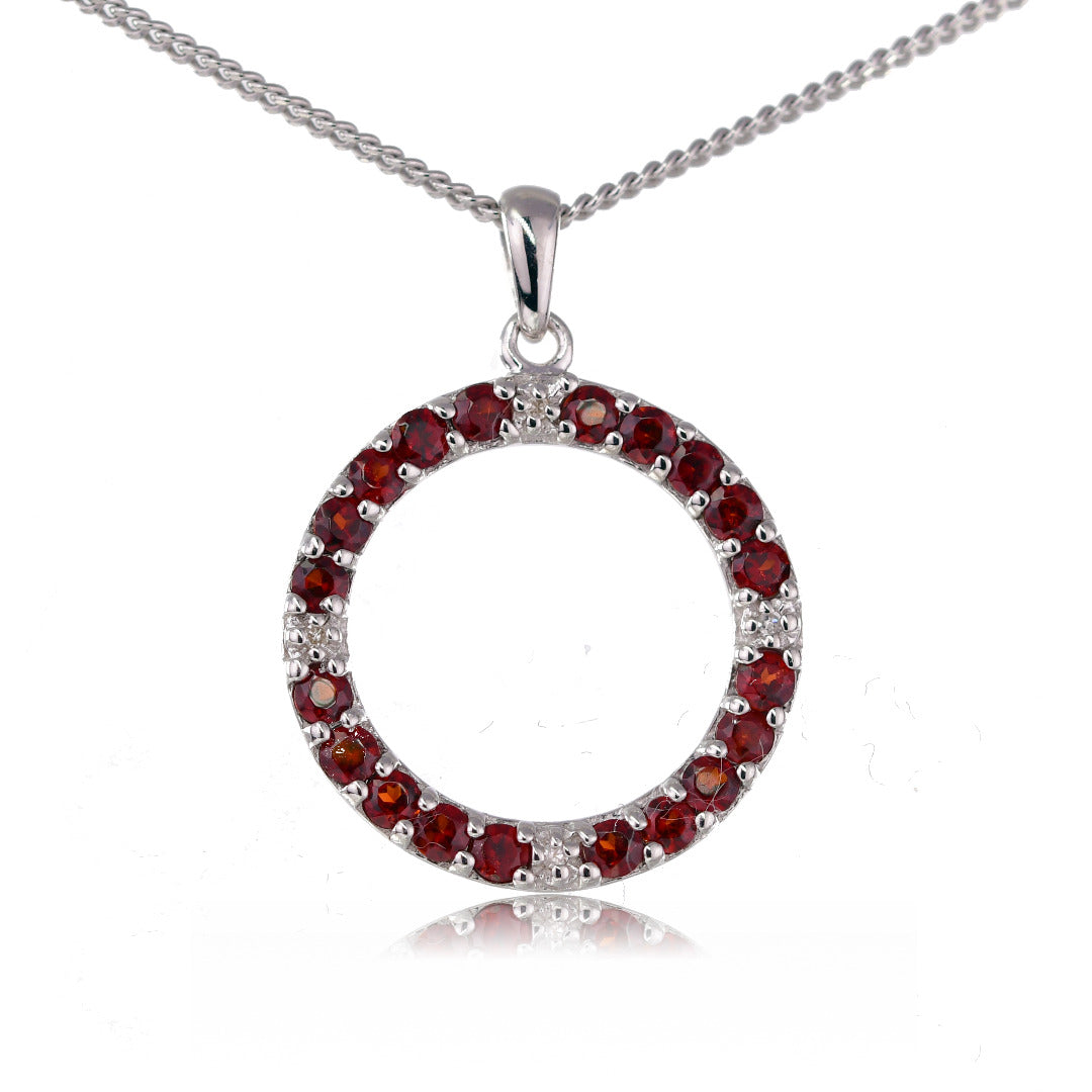 silver garnet pendant 1ct red natural real diamond circle 18'' chain designed in the UK