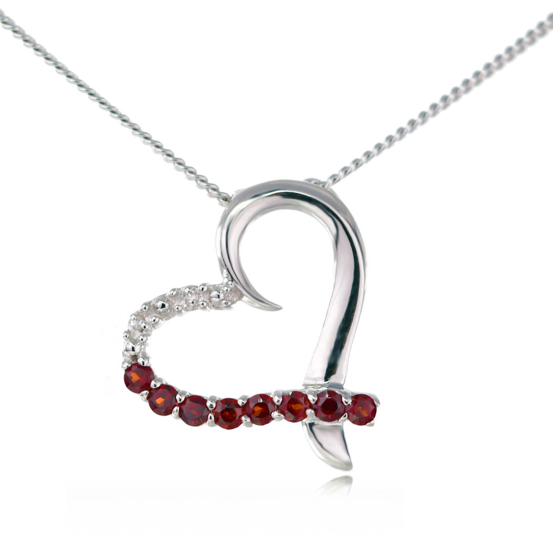 garnet heart diamond pendant sterling silver designed in the UK