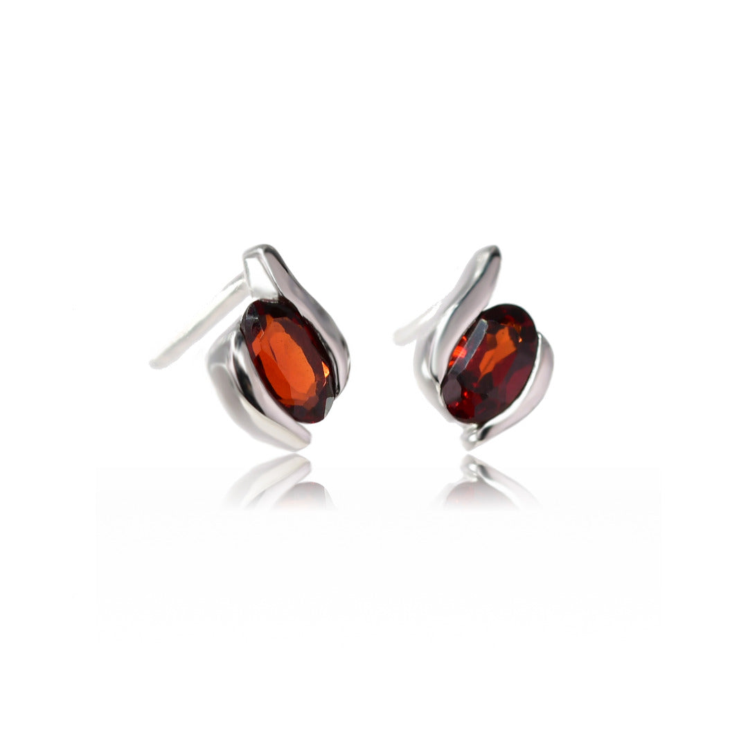 Garnet Necklace Earring Stud Set 1ct Sterling Silver Red 18'' January Birthstone