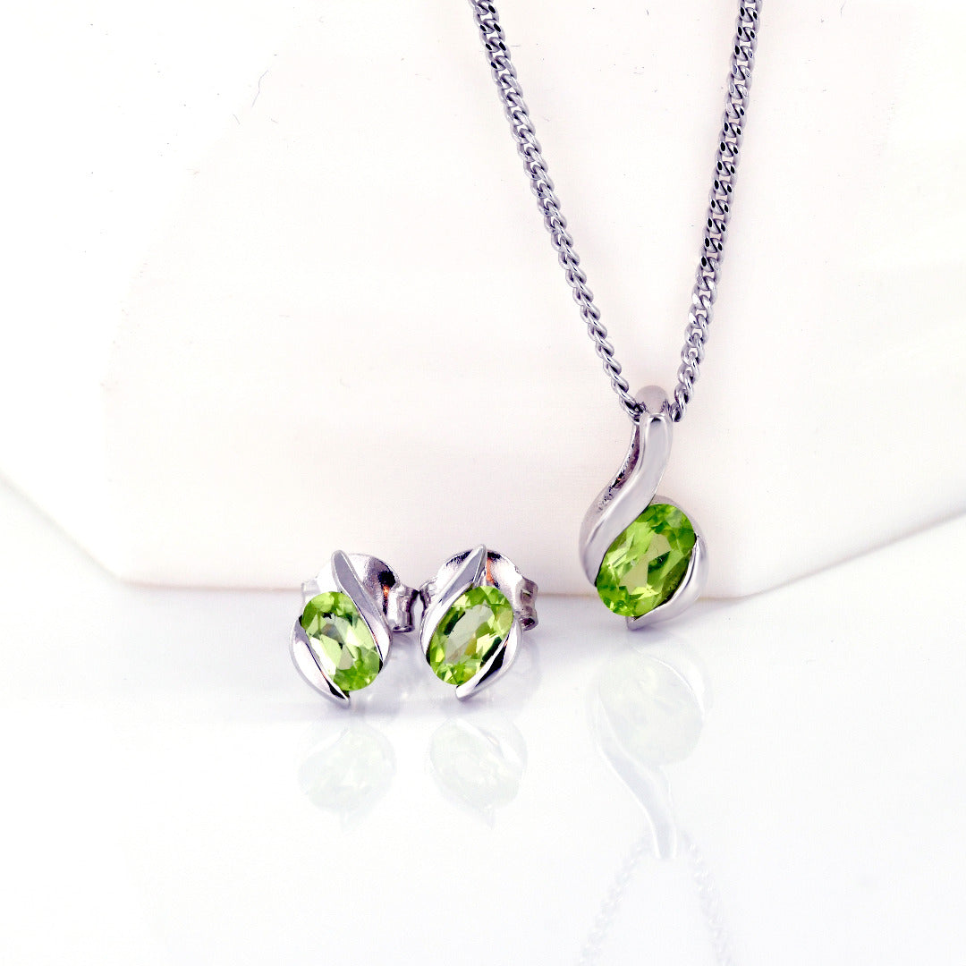 Peridot Necklace Earring Set Oval