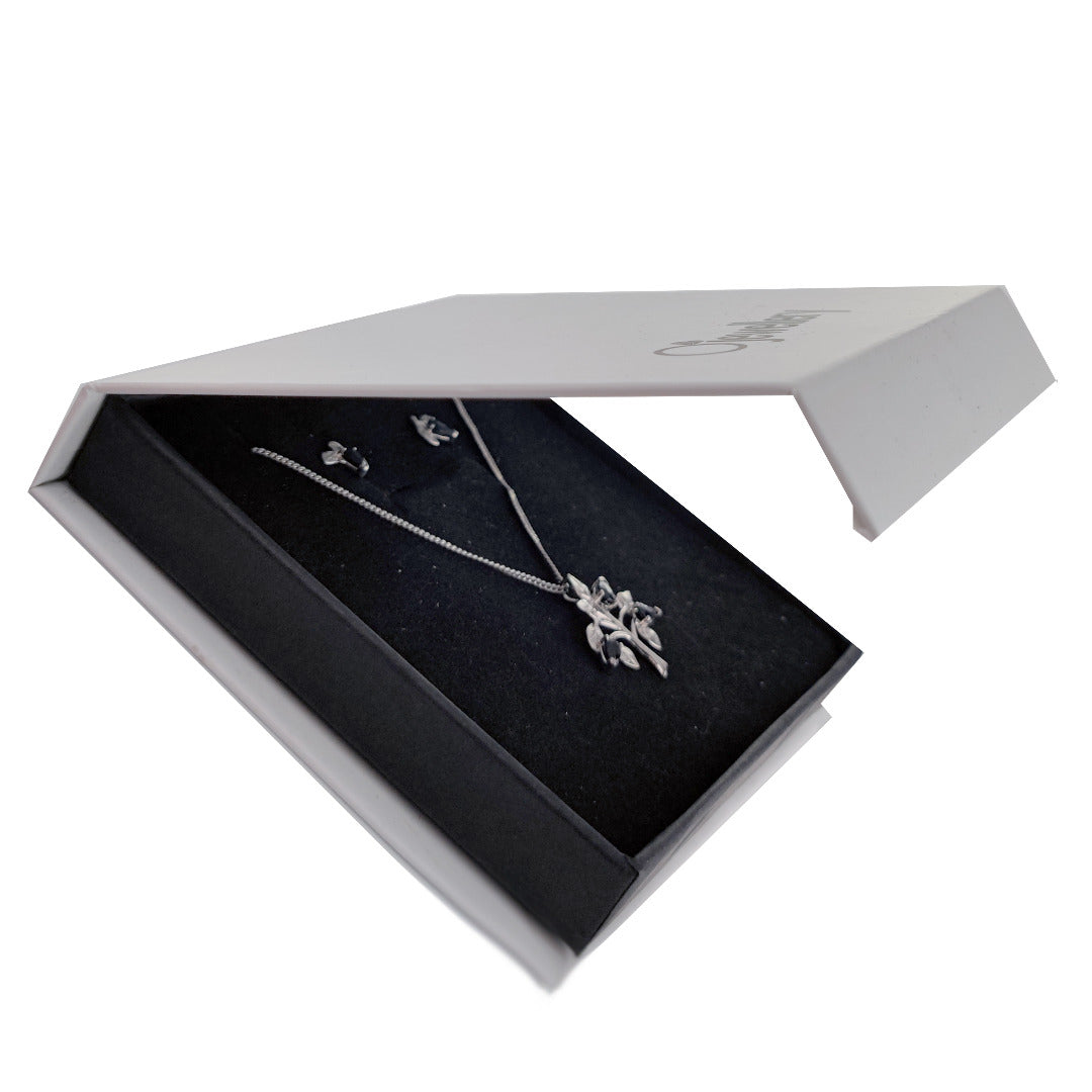 Sapphire Necklace Earring Set 1.75ct Blue Tree of Life Leaves Silver December Birthstone
