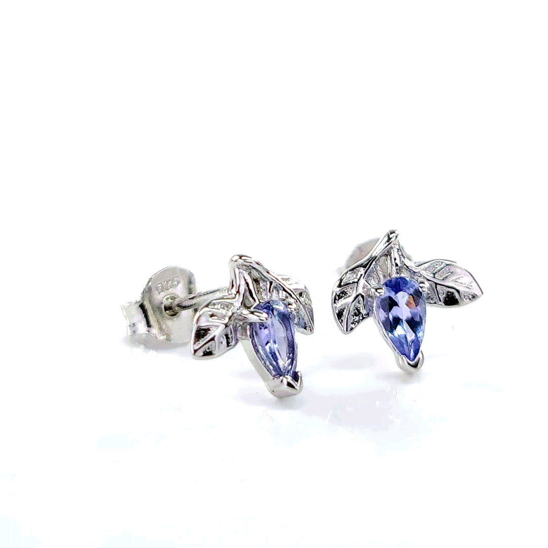 Tanzanite Earrings 0.4ct Pear Blue Leaf Studs Sterling Silver