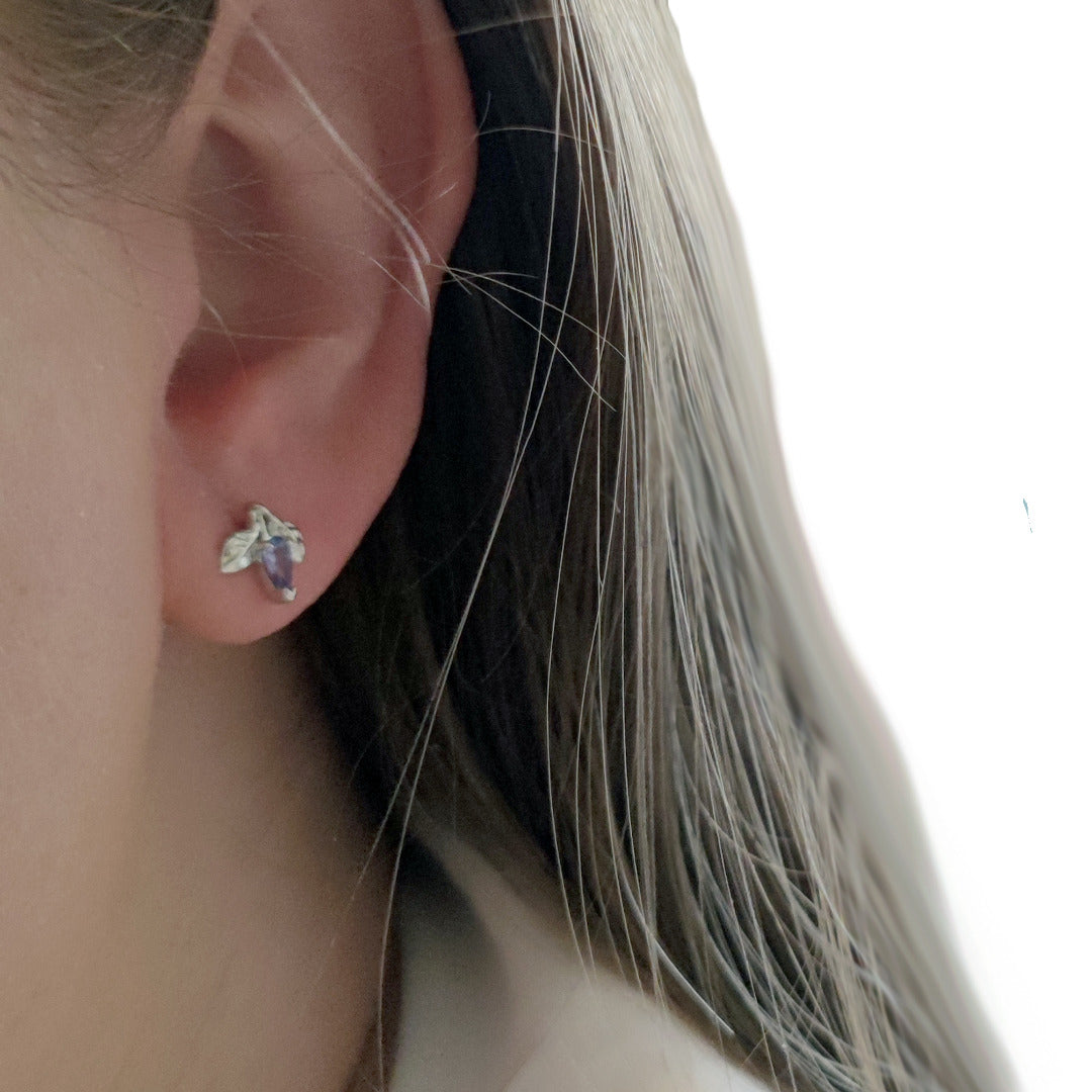 Tanzanite Earrings 0.4ct Pear Blue Leaf Studs Sterling Silver
