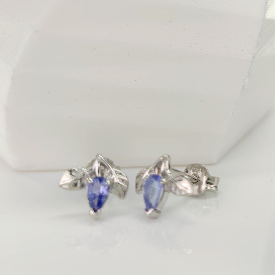 Tanzanite Earrings 0.4ct Pear Blue Leaf Studs Sterling Silver
