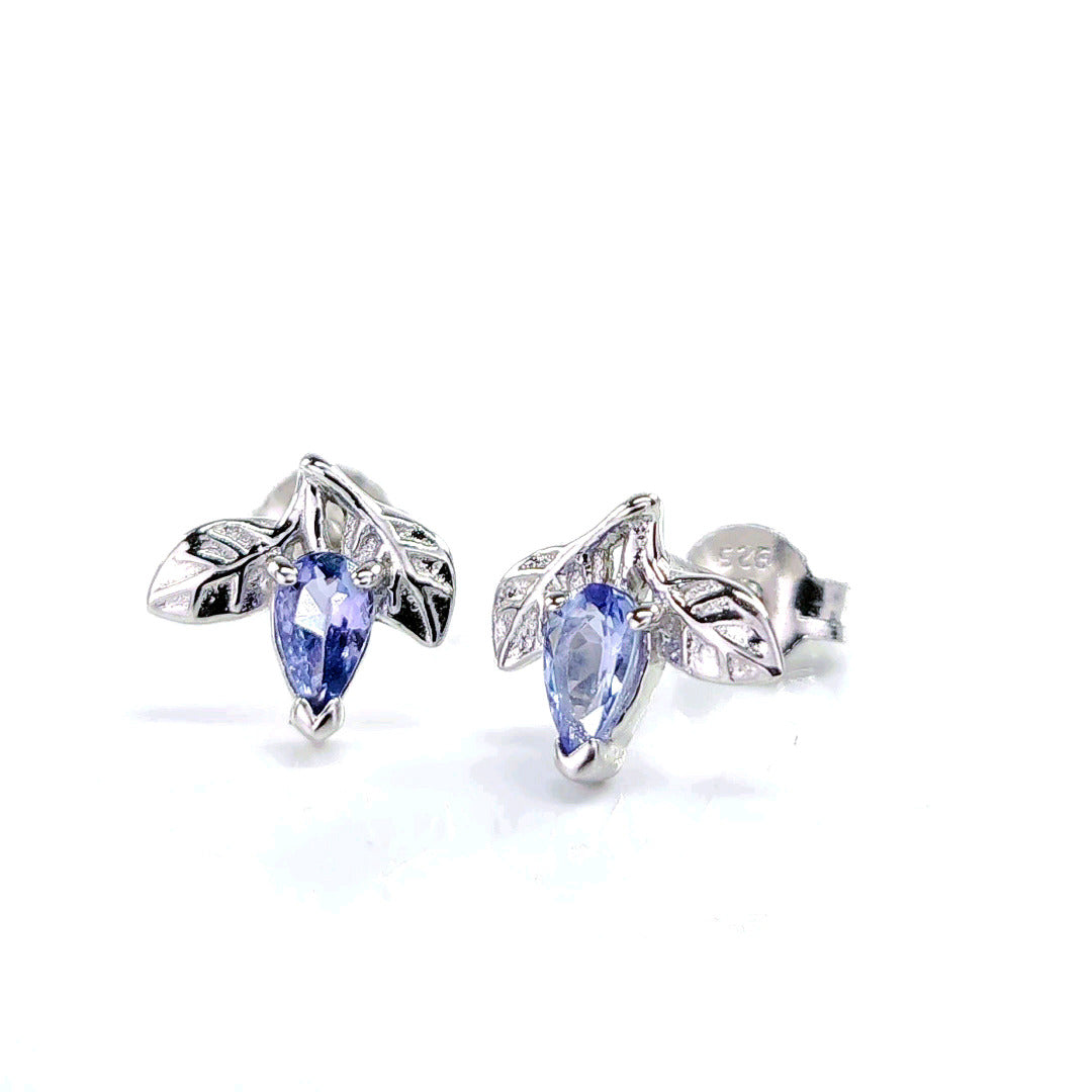 Tanzanite Earrings 0.4ct Pear Blue Leaf Studs Sterling Silver