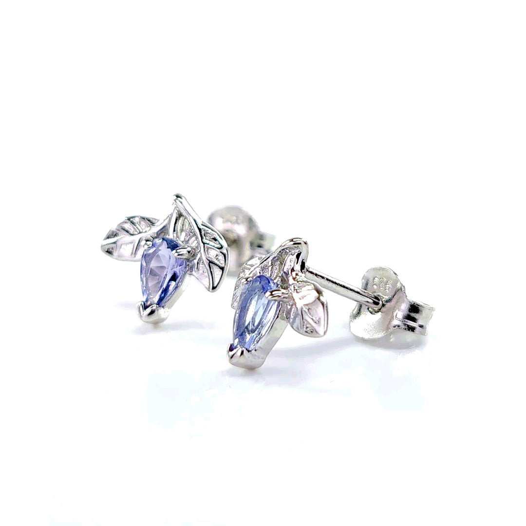 Tanzanite Earrings 0.4ct Pear Blue Leaf Studs Sterling Silver