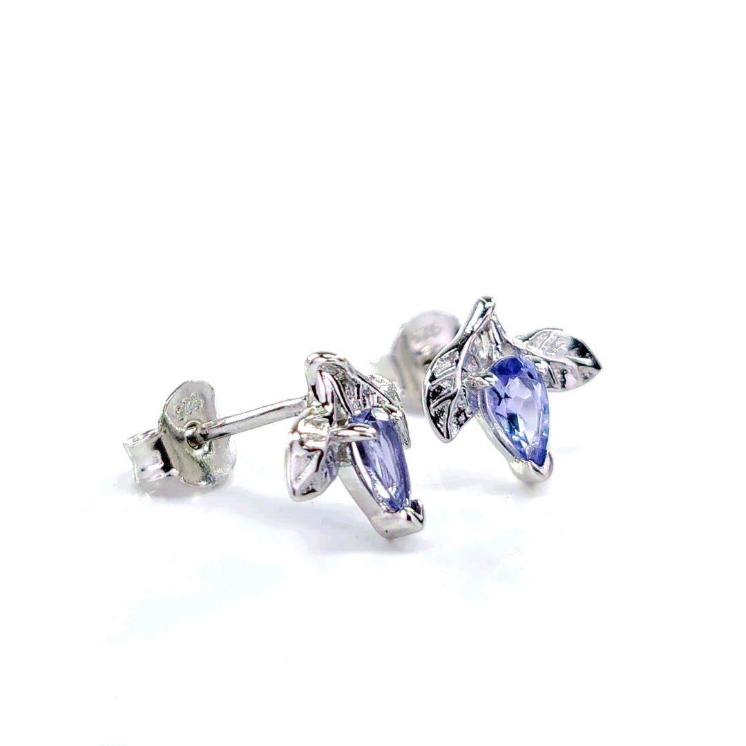 Tanzanite Earrings 0.4ct Pear Blue Leaf Studs Sterling Silver