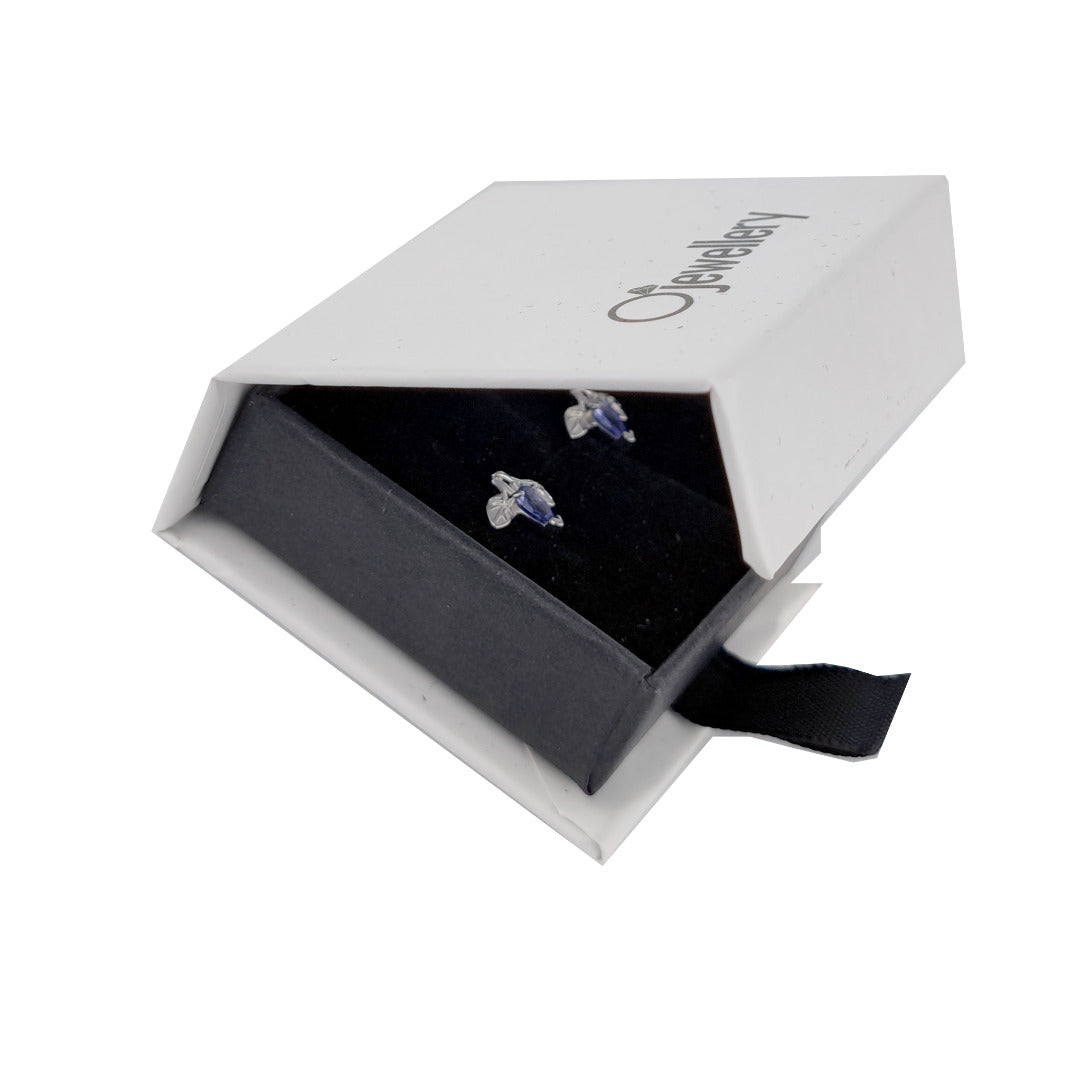 Tanzanite Earrings 0.4ct Pear Blue Leaf Studs Sterling Silver