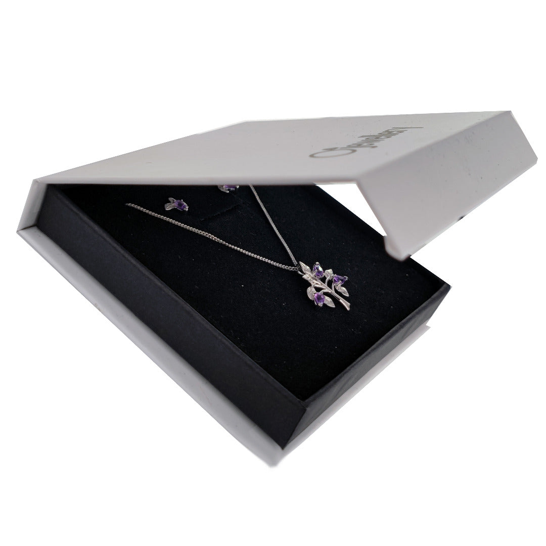 Amethyst Purple Tree of Life Leaves Necklace Earring Set