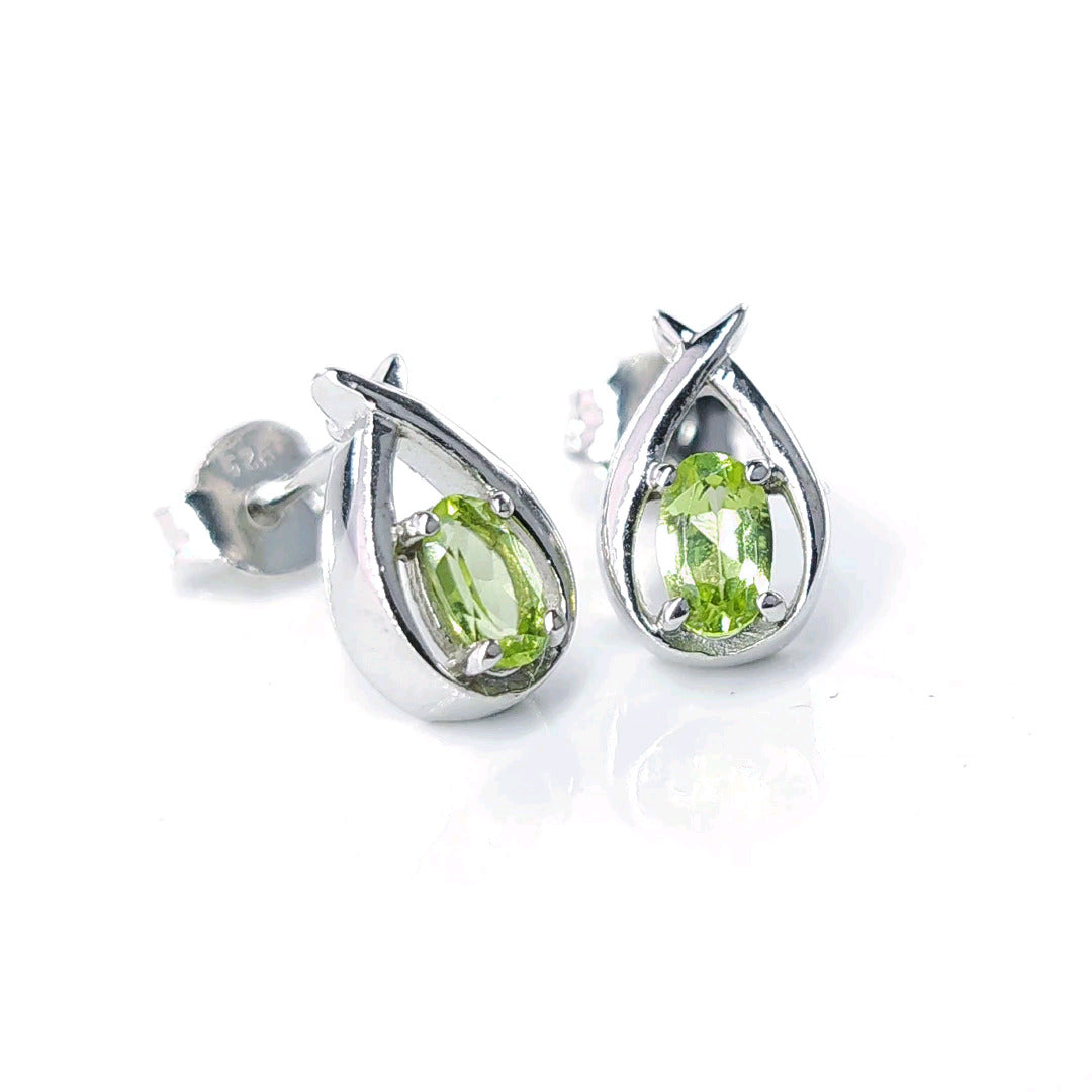 Peridot Earrings 0.5ct Pear Green Twist Studs Silver August Birthstone