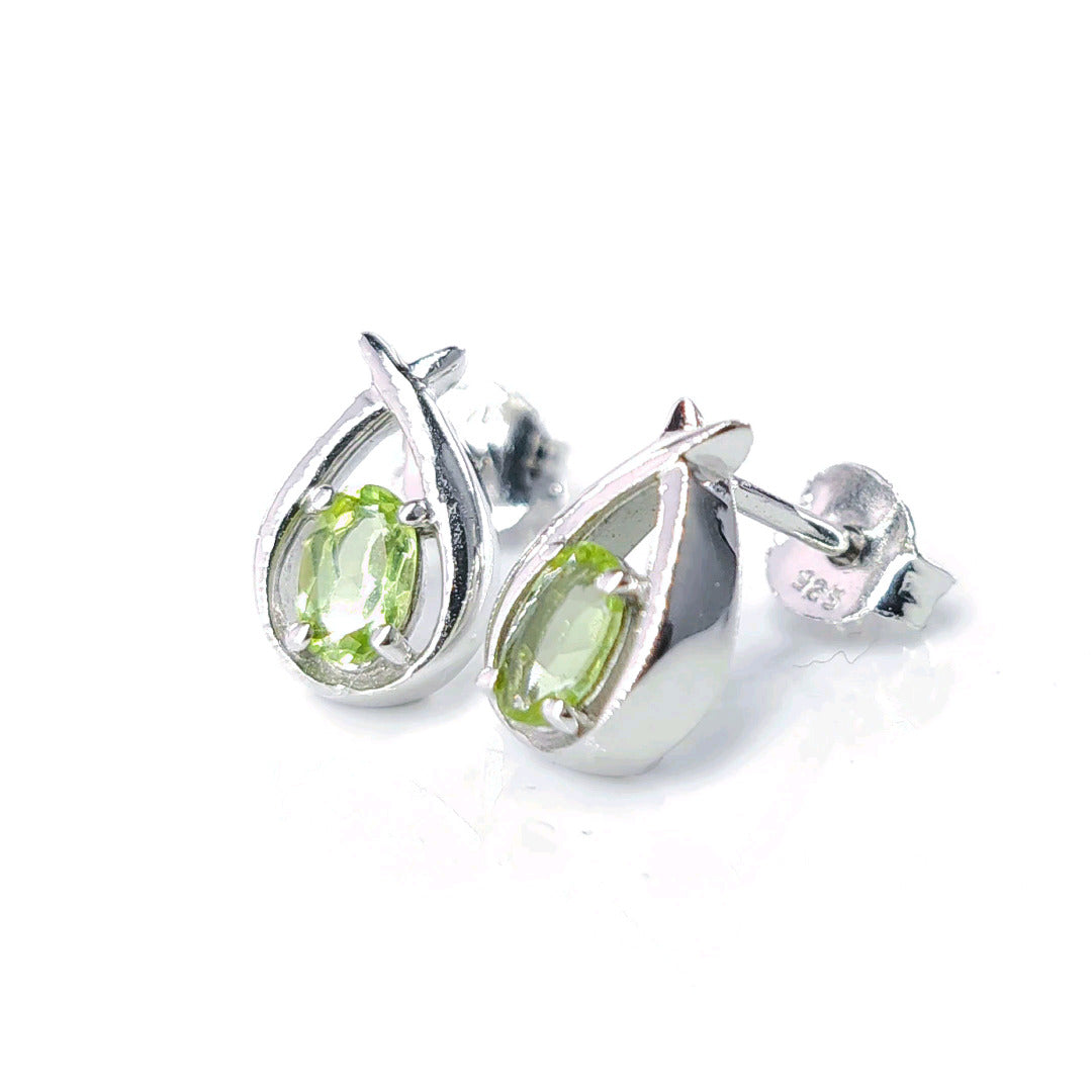 Peridot Earrings 0.5ct Pear Green Twist Studs Silver August Birthstone
