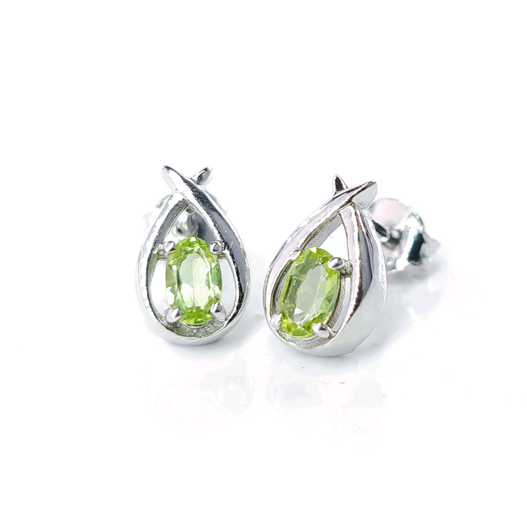 Peridot Earrings 0.5ct Pear Green Twist Studs Silver August Birthstone