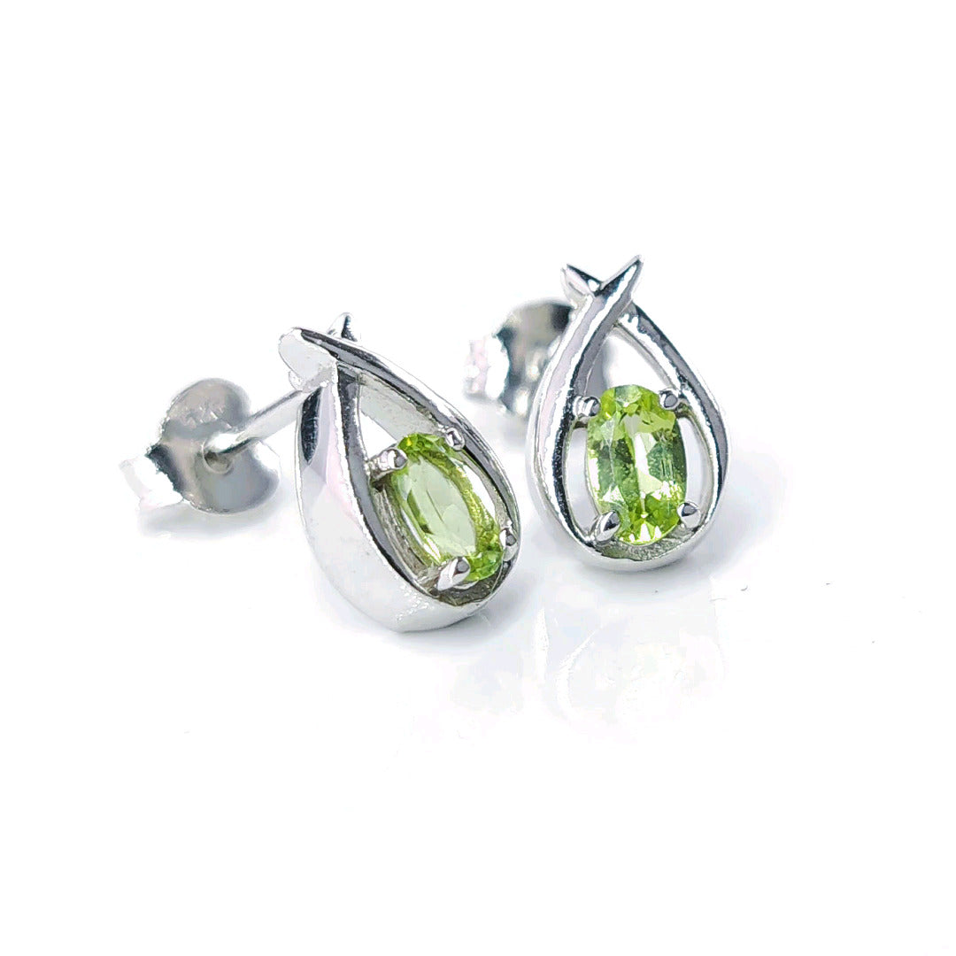 Peridot Earrings 0.5ct Pear Green Twist Studs Silver August Birthstone