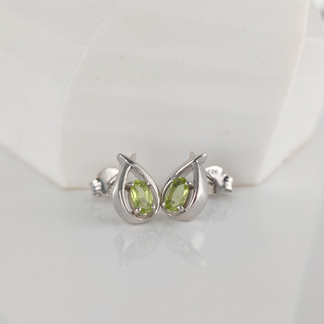 Peridot Earrings 0.5ct Pear Green Twist Studs Silver August Birthstone