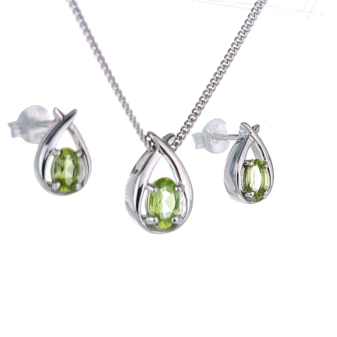 Peridot Necklace Earring Set 1ct Twist