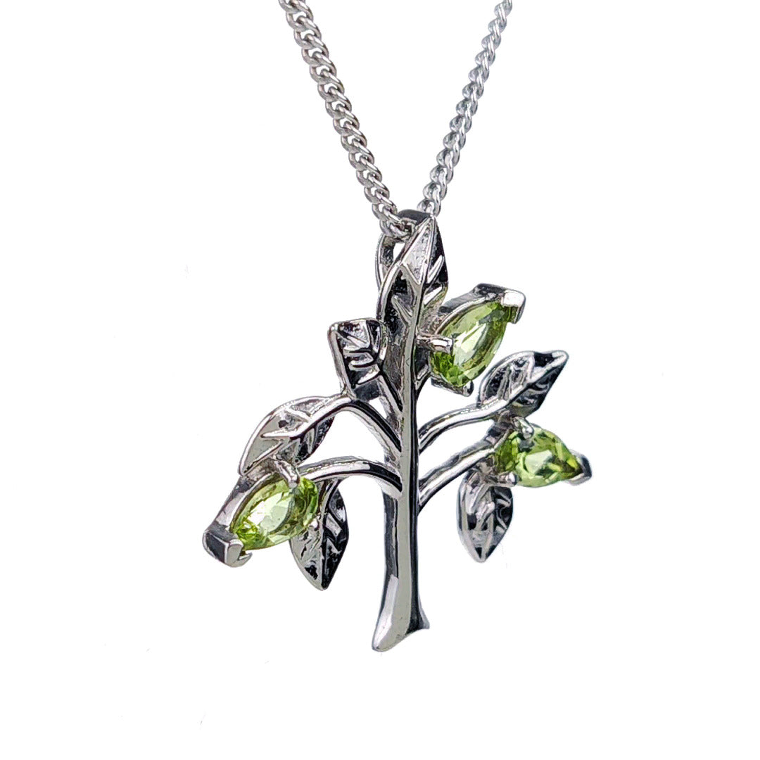 Peridot Necklace 0.75ct Pear Green Tree of Life Pendant Sterling Silver