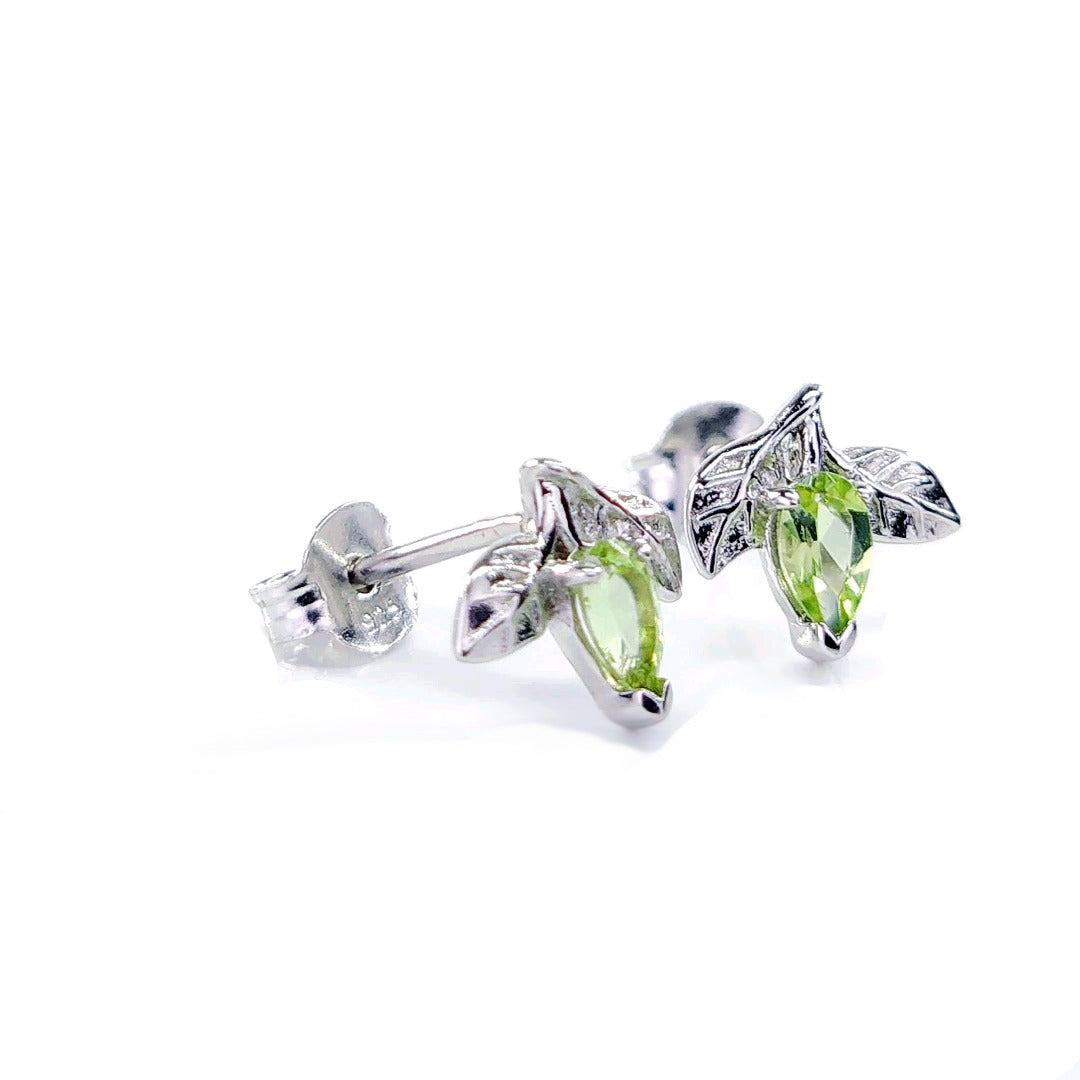 Peridot Earrings 0.5ct Pear Green Leaf Studs Silver August Birthstone