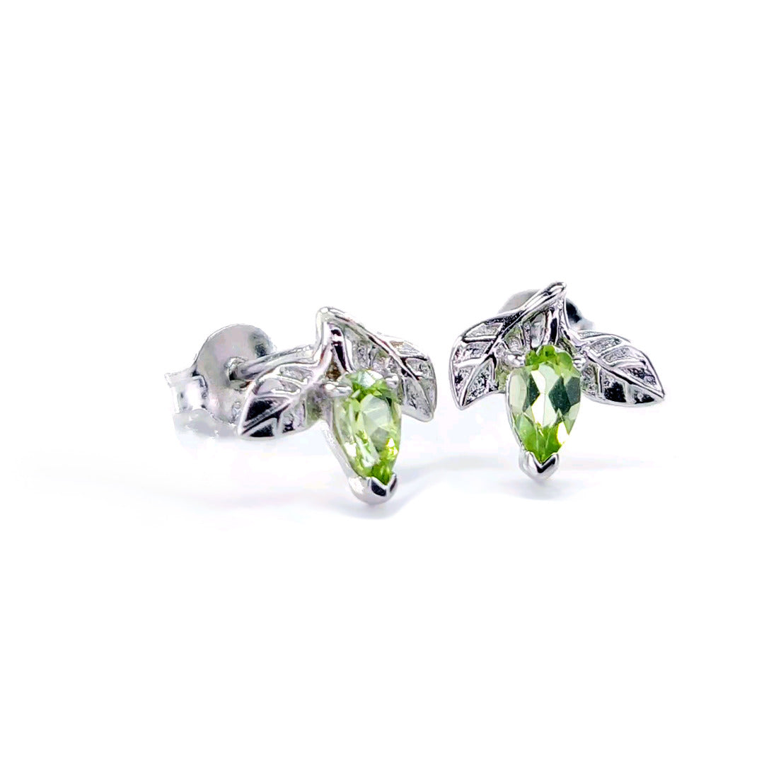Peridot Earrings 0.5ct Pear Green Leaf Studs Silver August Birthstone