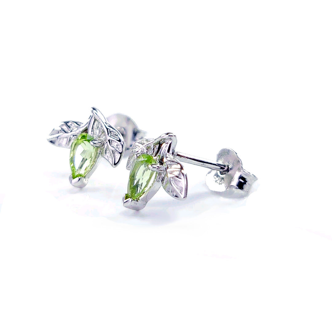 Peridot Earrings 0.5ct Pear Green Leaf Studs Silver August Birthstone