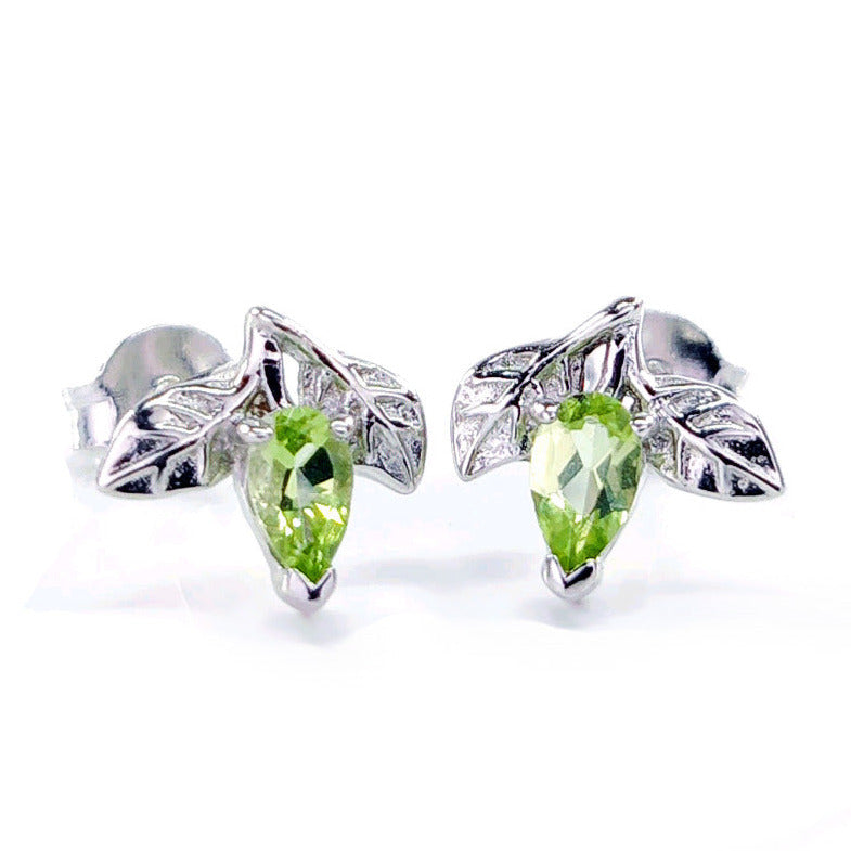 Peridot Earrings 0.5ct Pear Green Leaf Studs Silver August Birthstone