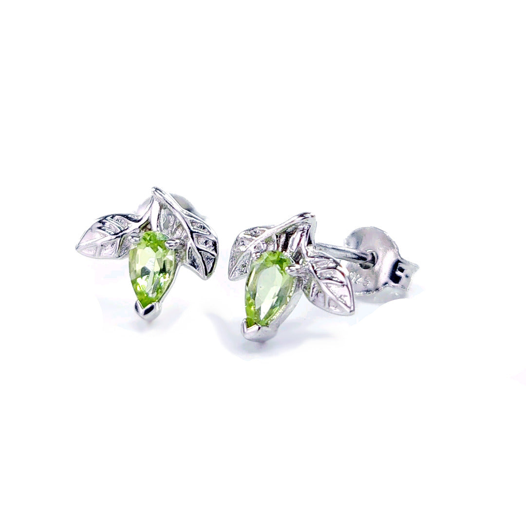 Peridot Earrings 0.5ct Pear Green Leaf Studs Silver August Birthstone