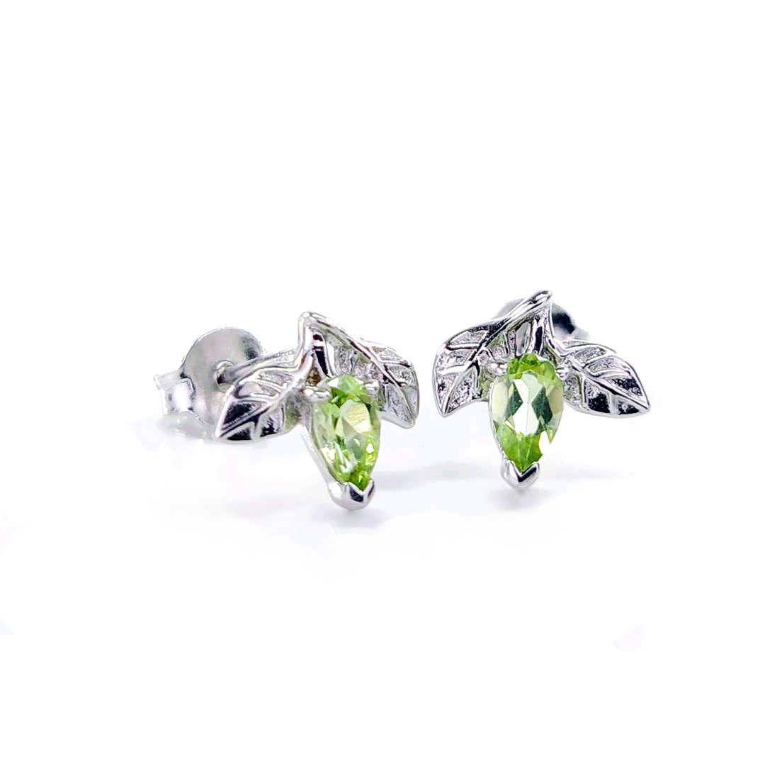 Peridot Earrings 0.5ct Pear Green Leaf Studs Silver August Birthstone