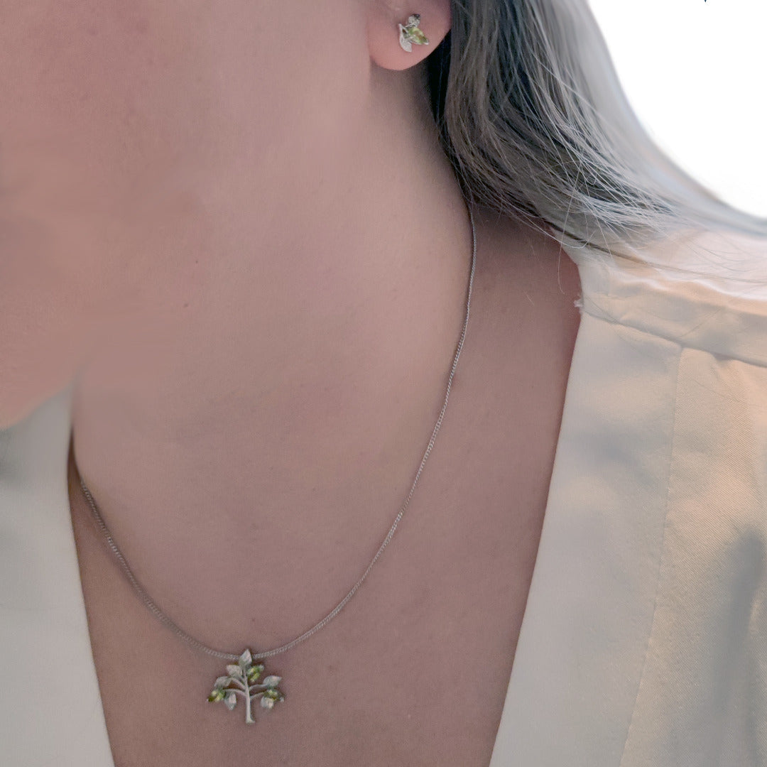 Peridot Necklace Earring Set Tree of Life Leaves