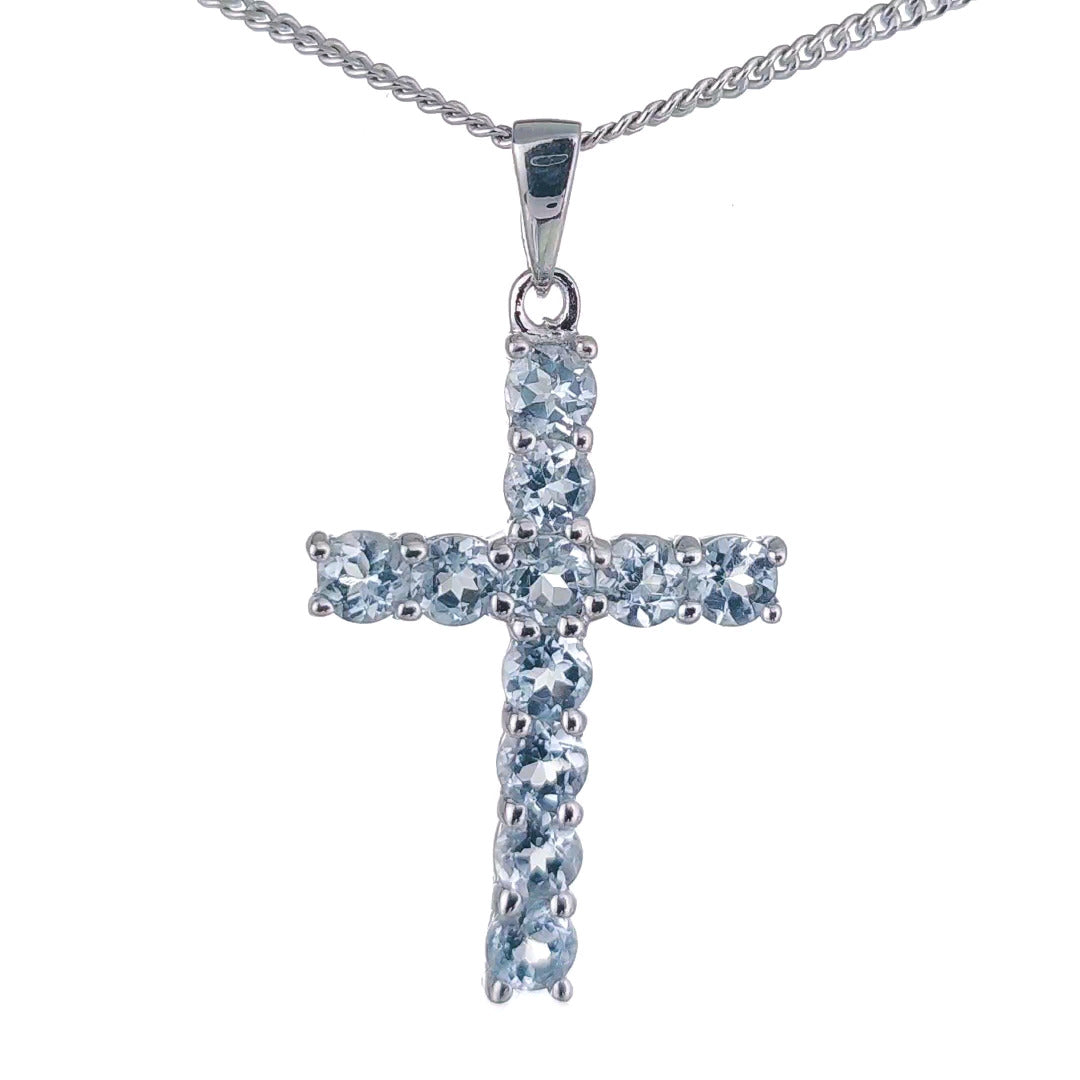 Topaz Necklace 1.21ct Blue Cross Pendant Silver December Birthstone