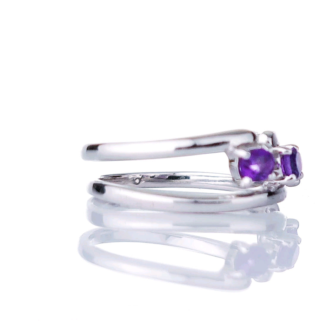 Adjustable Amethyst Trilogy Ring Size I-S Sterling Silver